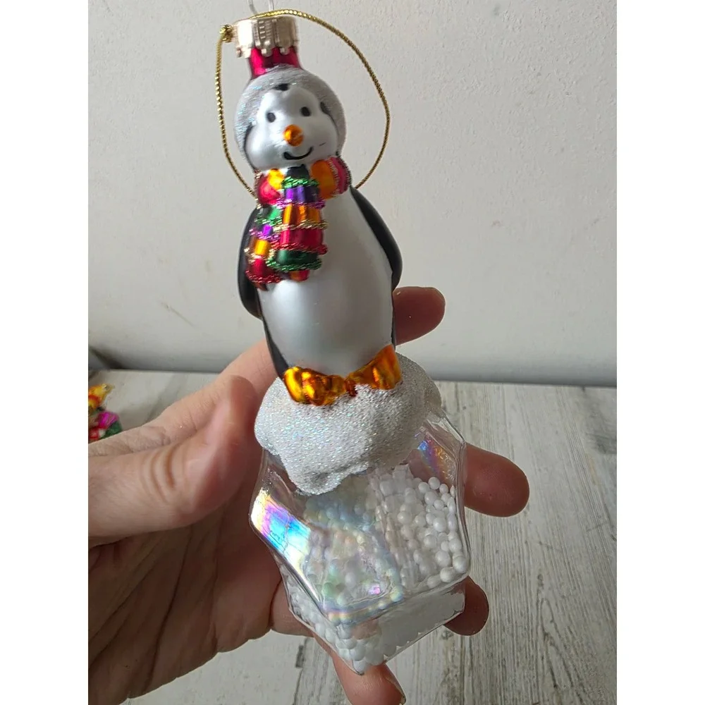 Unique glass penguin ice‎ glacier glitter ornament Xmas tree